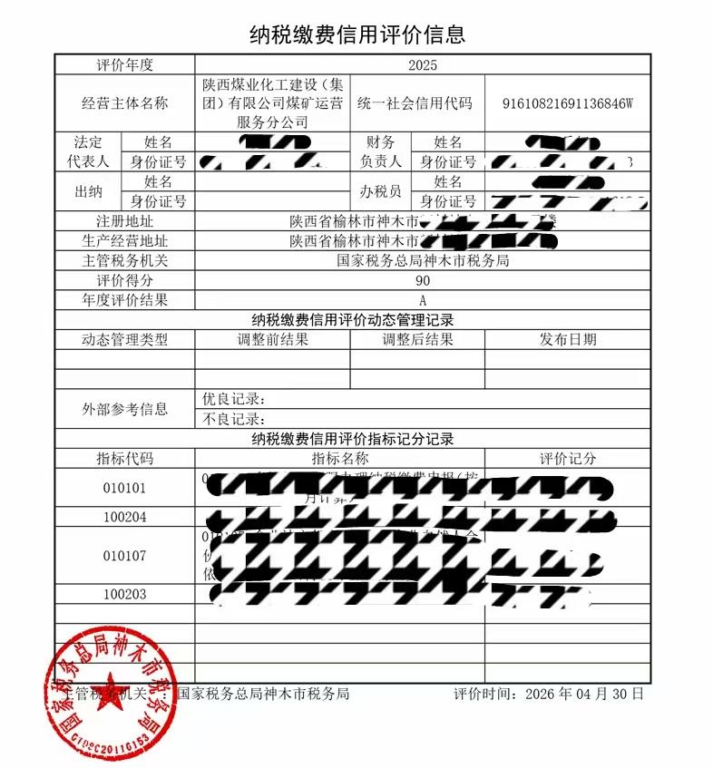 陕煤建设煤矿运营服务分公司:获评“A级纳税人”